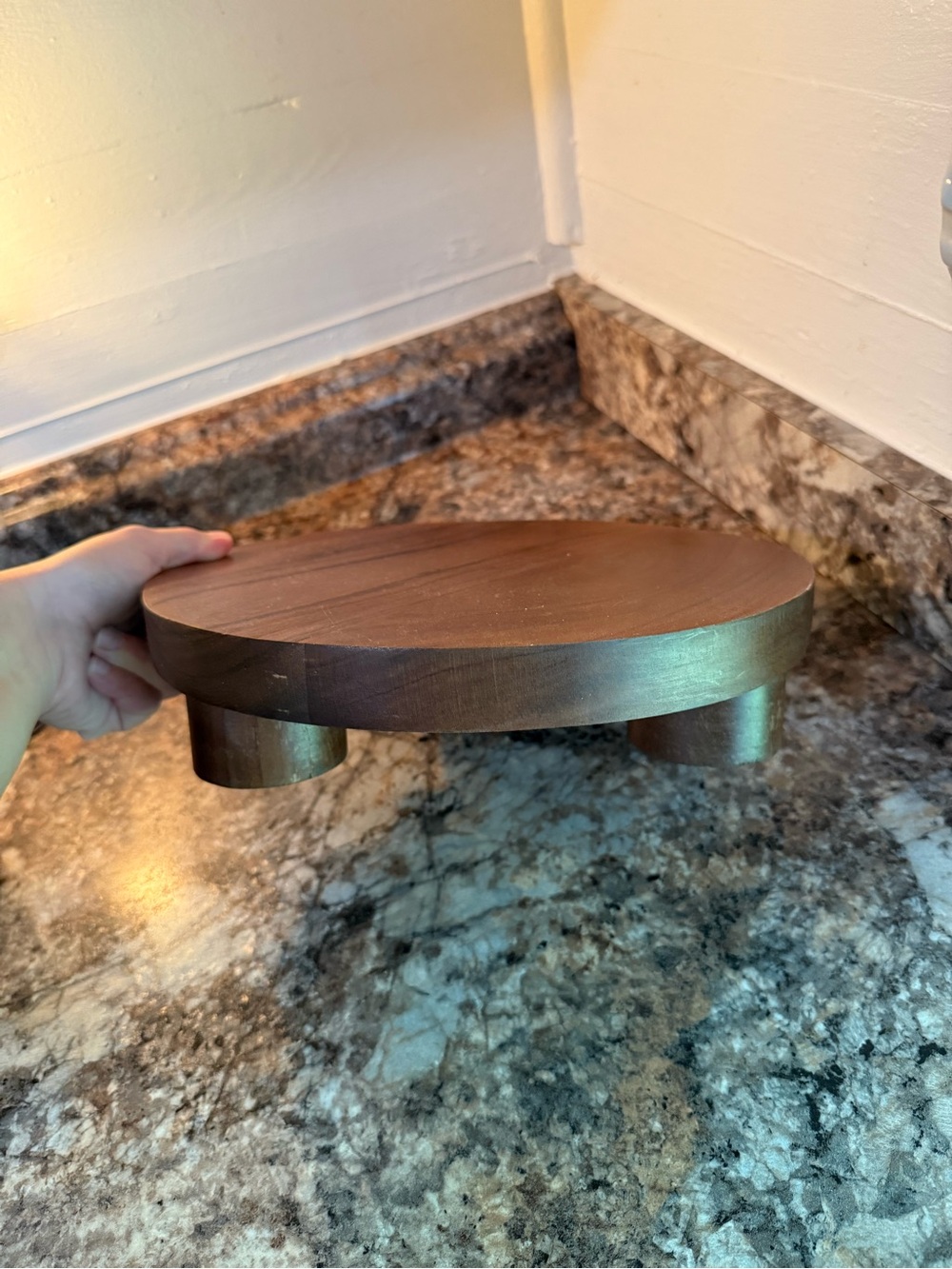Wooden Round Display Stand in Brown